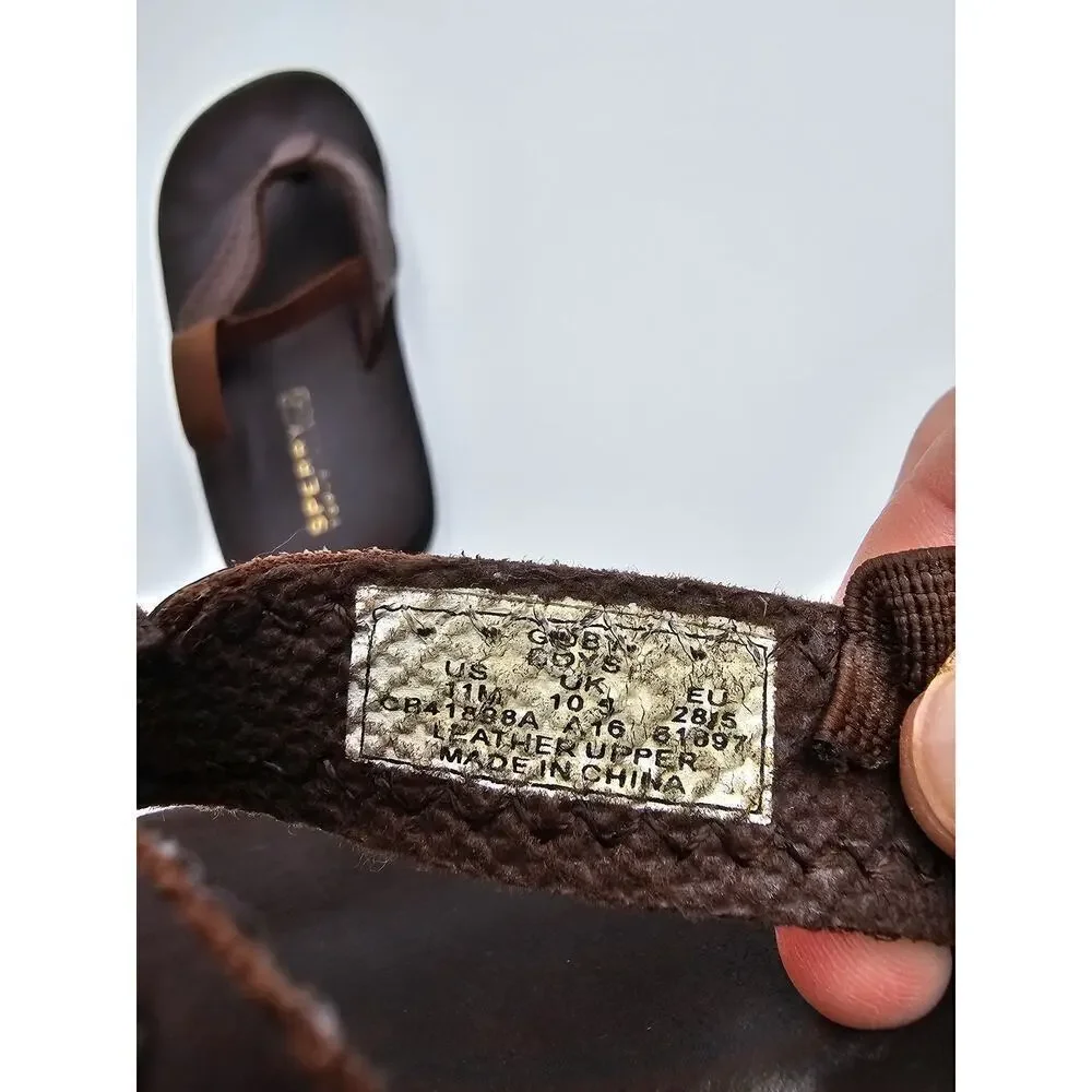 Sperry Top-Sider Boy's Size 11 Brown Leather Flip Flop Sandals with Elastic Back